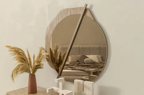 Eleganter Brauner Wandspiegel – Stilvolles Design für jedes Zuhause - Runder Wandspiegel aus Holz und Glas, ideal für Schlafzimmer und Wohnzimmer. Mit 87 cm Durchmesser und modernem Look bringt er Eleganz in jeden Raum.