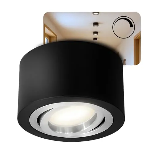 SSC-LUXon LED Aufbaustrahler Extra flach, schwenkbar mit fourSTEP - Aufbaustrahler in Schwarz mit schwenkbarer Funktion und innovativer fourSTEP Dimmtechnik – ideal für stilvolle Beleuchtung in Wohnräumen und Büros.