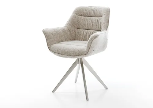 DELIFE Polsterstuhl Kaira-Flex – Drehbar & Elegant in Soft Beige - Moderner Polsterstuhl mit 180° Drehfunktion und stilvollem Edelstahl-Kreuzgestell. Perfekt für elegantes Wohnen und vielseitige Nutzung in Ihrem Zuhause.