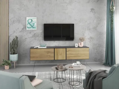 Lowboard VARIANTO 3, anthrazit matt - Stilvolles TV-Board für modernes Wohnen - Elegantes TV-Lowboard mit griffloser Optik, zwei Hängeschränken und Soft-Close-Funktion. In verschiedenen Farben erhältlich, passt es perfekt in jedes Wohnzimmer. Maße: 190 x 38 x 38 cm.
