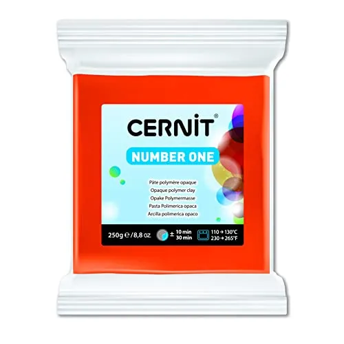 CERNIT CE0900250752C - Block Modelliermasse (Polymer) NUMBER ONE, ofenhärtend, sofort gebrauchsfähig, 250g, für DIY, Schmuck, Figuren, für Einsteiger und Hobbykünstler, Orange, 1 Stück