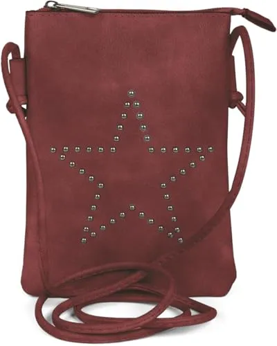 styleBREAKER Mini Bag Umhängetasche mit Nieten in Stern Form, Schultertasche, Handtasche, Tasche, Damen 02012235, Farbe:Bordeaux-Rot