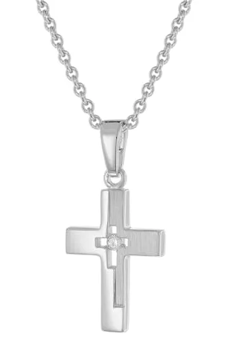 trendor Kinder-Halskette mit Kreuz aus 925 Silber - Schmuckset für Mädchen, rhodiniert für langanhaltenden Glanz und unempfindlich gegen Anlaufen, inklusive praktischer Geschenkpackung.