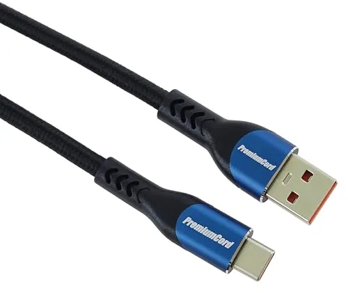PremiumCord USB-C Verbindungskabel, Ladenkabel bis zu 5A, Leistung 100W, PD 3.0 / QC 4.0, Datenkabel High-Speed bis zu 480 Mbit/s, USB Typ-A Stecker auf Typ-C Stecker, Farbe Schwarz/Blau, Länge 2m