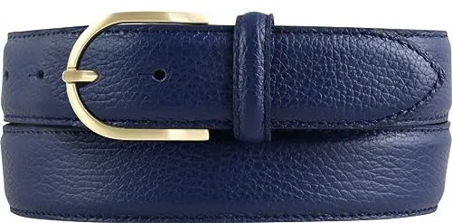 BELTINGER Italienischer Damen-Gürtel, 35 mm breit, Damen, Chinogürtel, Hosengürtel, strukturiertes Leder, Schließe Gold | Blau 120cm
