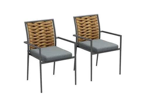 Outsunny 2er-Set Rattan Gartenstuhl mit Kissen - Essstühle für den Außenbereich: Ergonomisch geformte Stühle mit bequemen Kissen, stapelbar für platzsparende Aufbewahrung und ideal für Terrasse oder Garten.