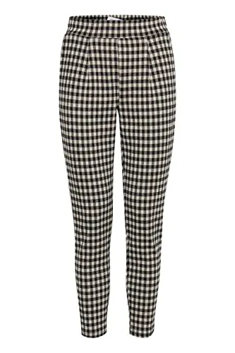 ICHI IHKATE CHECKY PA2 Damen Chino Hose Stoffhose mit Stretch schmaler Schnitt mit Elastikbund, Größe:M, Farbe:Black (194008)