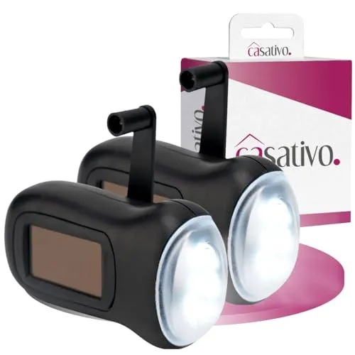 Casativo 2er-Set Praktische LED-Dynamo-Taschenlampe mit Handkurbel und Solarpanel, 3 High Power LEDs, 20 lm, Li-Ion-Akku, ideal bei Camping, Reisen, Outdoor