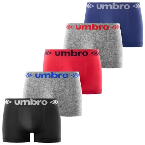 Umbro Boxershorts Herren Leicht, Unterhosen Männer, Bequem (5er Pack), Grau/Blau/Rot/Schwarz, S/M