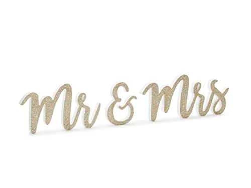 PartyDeco Holzschriftzug Mr & Mrs, Gold, 50x10cm