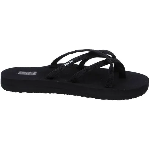 Teva Olowahu Damen Sandalen - Mix B Schwarz auf Schwarz (MBOB) 7 - Elegante Slipper-Sandale mit kunstvollen Gurtband-Details, wasserfestem und schnell trocknendem Polyester-Gurtband für optimalen Komfort und Halt.