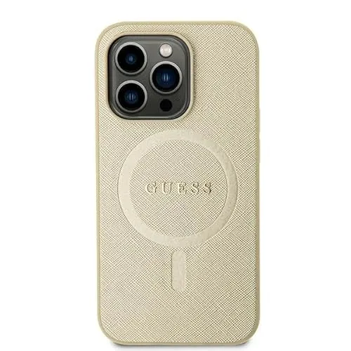 Guess Hülle für iPhone 15 Plus 6.7 - Elegantes Golden Hardcase aus Saffiano Leder - Standard Handyhüllen - Hochwertige Saffiano Leder Hülle bietet stilvollen Schutz und ein luxuriöses Gefühl für Ihr iPhone 15 Plus.