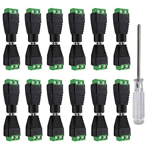 Aiqeer 12 Paare 5.5 X 2.1 mm DC Power Adapter Terminalblock, 12V / 24V DC Stecker Verbinder, 2 Polig Männlich Stecker & Weiblich Buchse Kit (Grün)