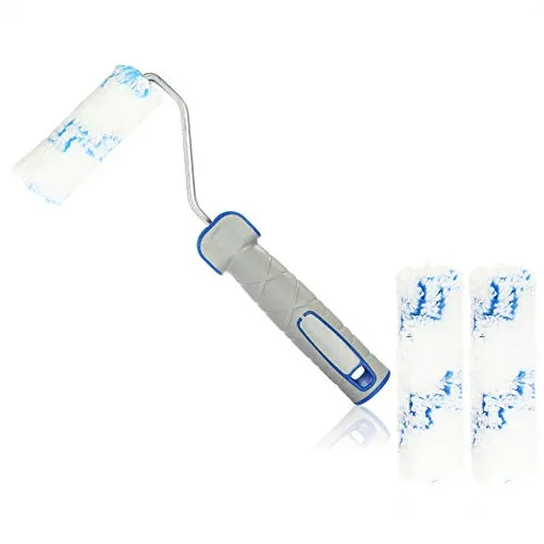 com-four® Farbrollenset - bestehend aus 1x Bügel und 3X Farbrolle - mittelflorige 10cm Farbwalze, 25cm Bügel, Ersatzrollen - Profi-Malerzubehör für DIY-Heimwerker