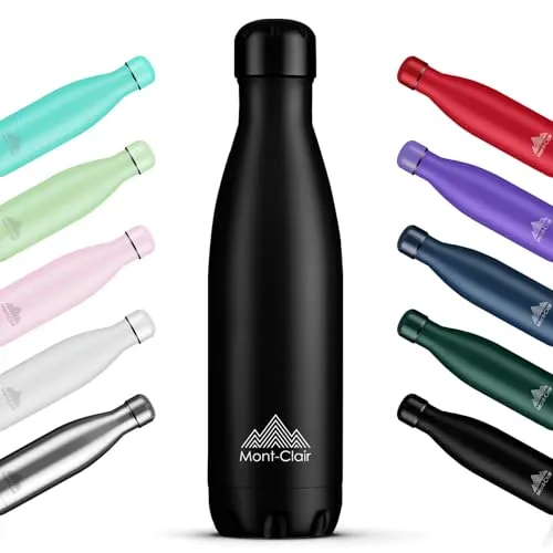 Mont-Clair l'O Trinkflasche Edelstahl - Thermosflasche - BPA-freie - Water Bottle, Edelstahl trinkflasche 500ML - 24h Kalt & 12h Warm - Trinkflasche Auslaufsicher - Schwarz