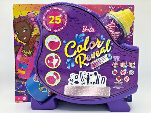 Barbie HBG40 - Color Reveal Bows Haarwechsel Puppe - Puppen-Spielset mit 25 Überraschungen, inklusive abwaschbarem Glitzerschicht und 10 ansteckbaren Haarteilen für kreative Frisuren und unvergessliche Party-Momente!