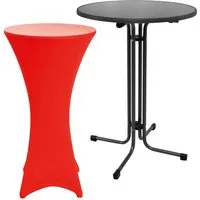 Beautissu Sylt Stehtisch Ø 70cm mit roter Husse – klappbar und vielseitig - Vielseitiger klappbarer Stehtisch mit passgenauer Husse – perfekt für Feiern, Gastronomie und Events. Langlebig, pflegeleicht und einfach aufzubauen. Ideal für jeden Anlass!