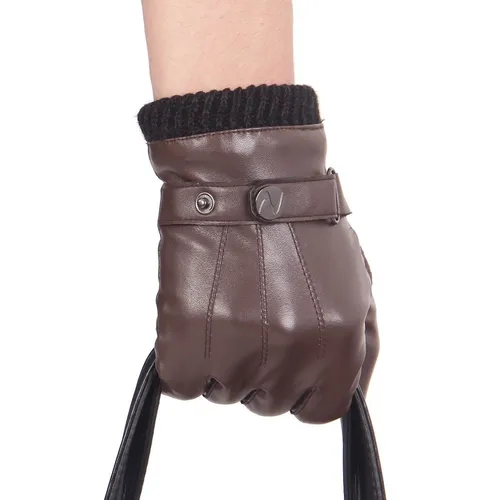 Herren PU Lederhandschuhe Touchscreen Handschuhe Mit Langen Fleecefutter Win...
