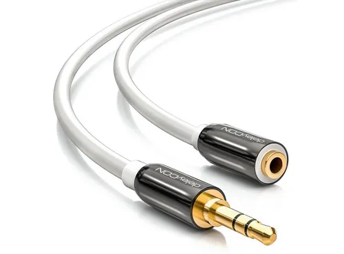 deleyCON deleyCON 3m Klinkenverlängerungskabel weiß 3,5mm Stecker zu Buchse Audio-Kabel