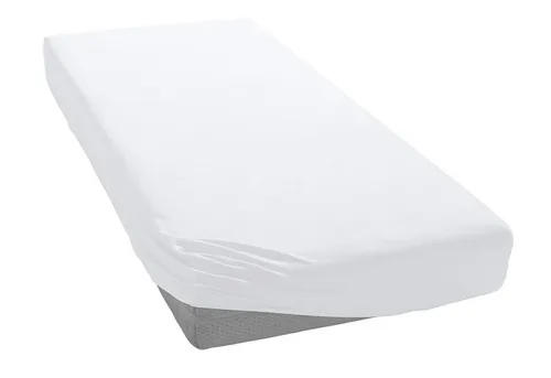 Elegantes Softes Jersey Spannbetttuch 90x200cm in Weiß - Bettlaken aus hochwertigem Interlock-Jersey, hautsympathisch und atmungsaktiv. Bleibt formstabil und fühlt sich auch nach vielen Wäschen wunderbar weich an.