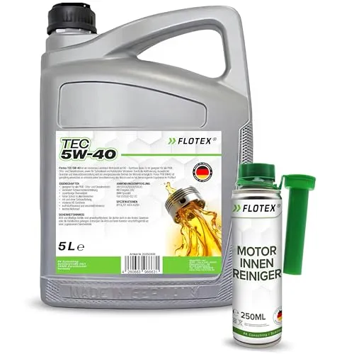 FLOTEX Premium Tec 5W40 Motoröl 5L I Hochwertiges 5W40 für geringere Emissionswerte I Ergiebiges 5W 40 Motoröl für Otto- & Dieselmotoren I Profi 5 W 40 5L mit hervorragender Viskosität