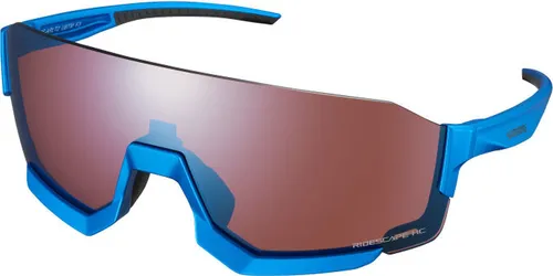 Shimano Brille AEROLITE 2, Metallic Blue - Sportbrille mit breiten Gläsern und RX-Clip-Kompatibilität, bietet optimales Gesichtsfeld und sicheren Halt durch rutschfeste Bügel. Kontrastreiche RIDESCAPE HC Gläser reduzieren Blendungen für mehr Schärfe beim Fahren.