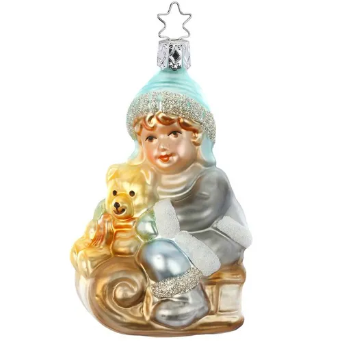 Christbaumschmuck Teddys Schlittenfahrt 11cm Weihnachten Christbaumkugel Glas