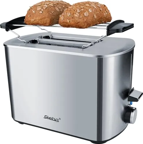 Steba TO 20 INOX Toaster - Toaster für 2 Scheiben aus Anti-Fingerprint Edelstahl, mit 7 einstellbaren Röstgraden und automatischer Brotzentrierung für perfekte Bräunung.