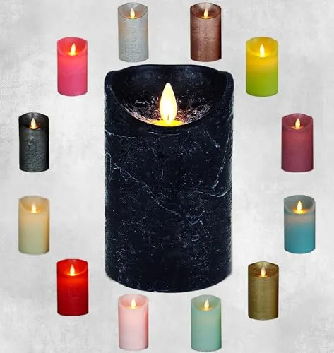 LED Echtwachskerze realistische Kerze viele Farben mit Timer flackender Docht Wachskerze Kerzen Batterie, Farbe:Antik Blau, Größe:15 cm