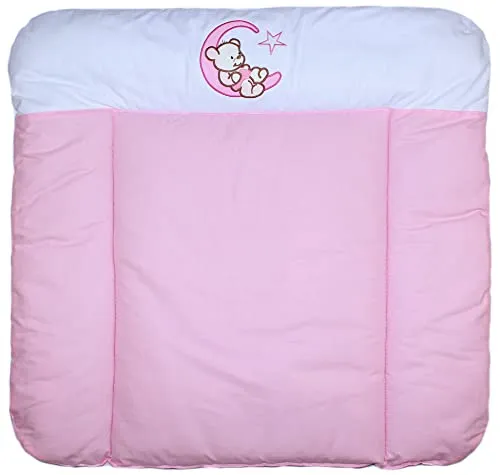 Wickelauflage mit Applikation - Bärchen Mond Rosa- Wickeltischauflage Baby Auflage (70 x 70 cm)