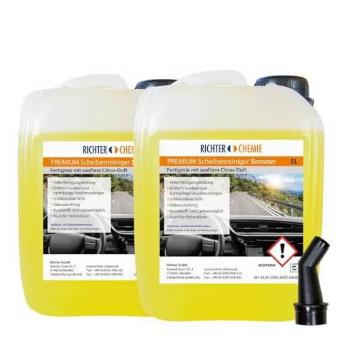 Richter Chemie Scheibenreiniger Sommer Scheibenwischwasser mit Ausgießer für klare Sicht im Auto - Wischwasser Auto - 2 x 5 Liter