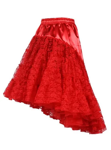 thetru Kostüm Petticoat mit Schleppe rot, Eleganter asymetrischer Unterrock, vorne kurz hinten lang