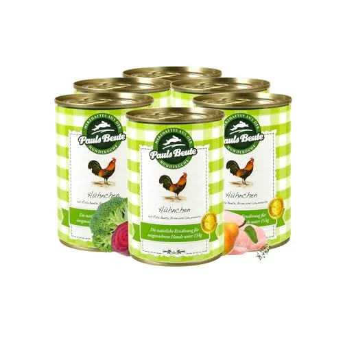 Pauls Beute Hochwertiges Hundefutter Nass | Single-Protein Hühnchen 60% | 6 x 400g | Mit Rote Beete & Birne | Getreidefreies Nassfutter für ausgewachsene Hunde | Ohne Zusatzstoffe | Leicht verdaulich