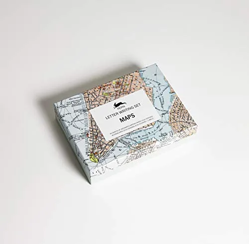 PEPIN Letter Writing Box Maps - Briefpapier Set - Luxuriöses Briefpapier Set mit 10 Blatt in 4 verschiedenen Designs, perfekt für kreative Briefe und persönliche Notizen.