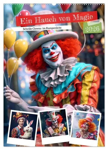Anja Frost | Ein Hauch von Magie - Schrille Clowns im Rampenlicht - Kalender 2025 mit 14 Seiten, präsentiert lebendige Portraits von Clowns in bunten Farben. Ideal für Kunstliebhaber und Fans der Fotografie.