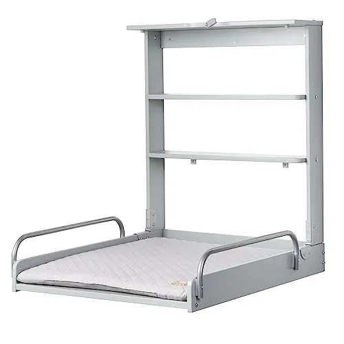 Roba Wandwickelregal Roba Style in Grau - Wickeltisch mit flexibler Klappfunktion und 2 praktischen Ablageflächen, ideal für platzsparende Lösungen im Babyzimmer.