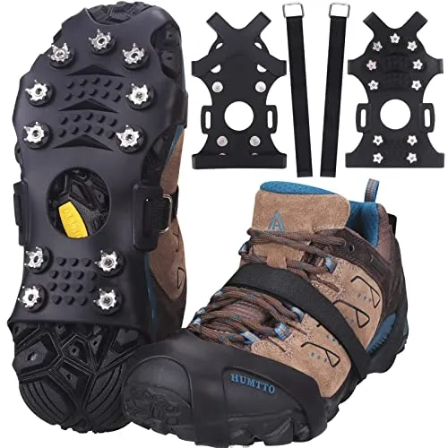 JOOLESER Schuhspikes,Schuhkrallen,Steigeisen grödel für Bergschuhe,Spikes für Schuhe,Eisspikes Schneeketten Schuhe,mit 11 Edelstahl Zähne Spike für Schuhe Winter (L)