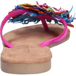 Lazamani Zehensteg Leder mit Blütenapplikation - Sandalen mit farbenfrohem Design und bequemer Memory-Foam Decksohle. Ideal für warme Sommertage, rutschhemmend und stylish!