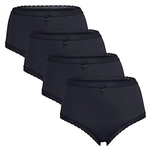Celodoro Damen Eco Taillenslip aus Modal (4er Pack), Maxi-Slip mit Spitze und Schleife - Schwarz XL
