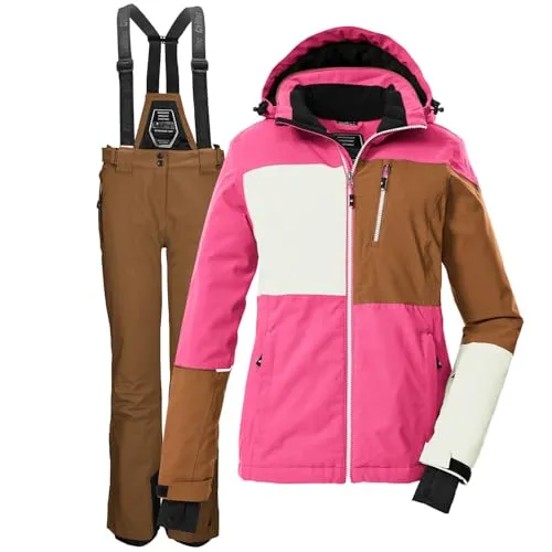 Killtec Damen Skianzug Größe 38 - aus Skijacke weiß braun pink und Skihose braun - mit 10000mm Wassersäule - wasserdicht, atmungsaktiv