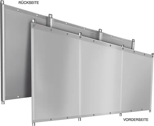 Windschutz Sichtschutz Camping aus PVC LKW Plane (1,2m x 3m, Achatgrau RAL7038) OHNE Gestellstangen, 680g stabil mit Laschen und Ösen