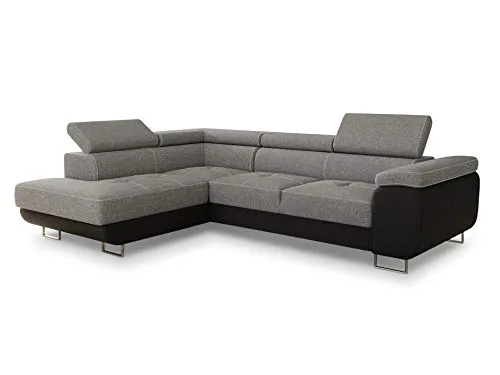 Ecksofa Caris mit Schlaffunktion und Kopfstützen - Sofas & Couches: Flexibles Ecksofa mit Schlaffunktion (Schlaffläche: 195x123 cm) und praktischen Bettkasten, ideal für Gästeübernachtungen.