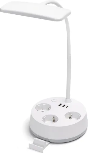 Aigostar Schreibtischlampe mit Steckdosen und USB-Ausgängen - Schreibtischlampe mit 3 Farbtemperaturen, stufenlosem Dimmen und 6 Ladeanschlüssen für gleichzeitiges Aufladen mehrerer Geräte. Ideal für Büro und Schlafzimmer.
