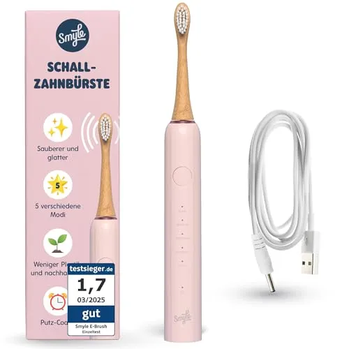 Smyle Schallzahnbürste mit Sensor – 3 Monate Akkulaufzeit, intelligenter Timer und 5 Putzmodi (Babyrosa)