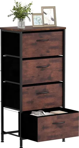 KOMFOTTEU Kommode mit 4 Schubladen & Kippschutz – Stilvoller Schubladenschrank für Ihr Zuhause - Praktische Kommode mit 4 geräumigen Schubladen, stabiler Holzplatte und Kippschutz für Sicherheit. Ideal zur Aufbewahrung und Präsentation von Dekorationen in jedem Raum.