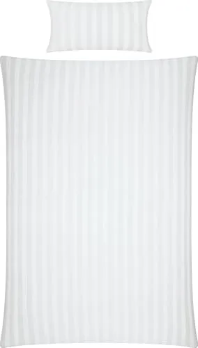 Erwin Müller Mako-Damast Bettwäsche-Set Fürth mit Streifen, Bettbezug, weiß - Kochfest Größe 40x80 cm / 135x200 cm - temperaturausgleichend, Kochfest, mit Reißverschluss, 100% Baumwolle