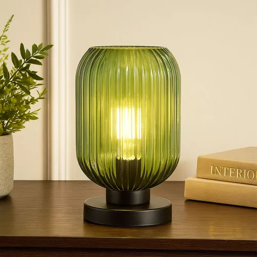 Vintage Tischlampe mit grünem Glas, 24 cm hoch - Tischleuchten für stilvolle Akzente, mit elegantem Metallkorpus und sanftem Licht für eine beruhigende Atmosphäre. Ideal für Wohnzimmer, Schlafzimmer oder Büro.