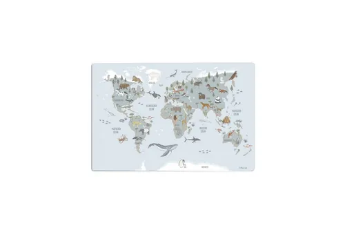 scriptum Schreibtischunterlage für Kinder – „Weltkarte Tiere blau“ – 60 x 40 cm – aus Premium Vinyl, (1 tlg)