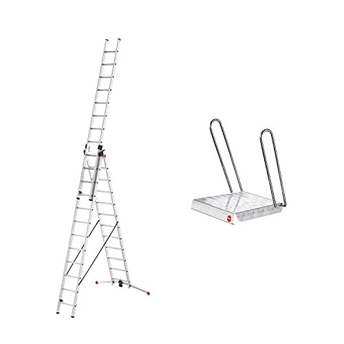 Hailo ProfiLOT 3-teilige Alu-Kombileiter - Leitern mit innovativem LOT-System für sicheren Stand auf unebenen Untergründen, bis 150 kg belastbar und vielseitig einsetzbar. Gratis Einhängetritt inklusive!
