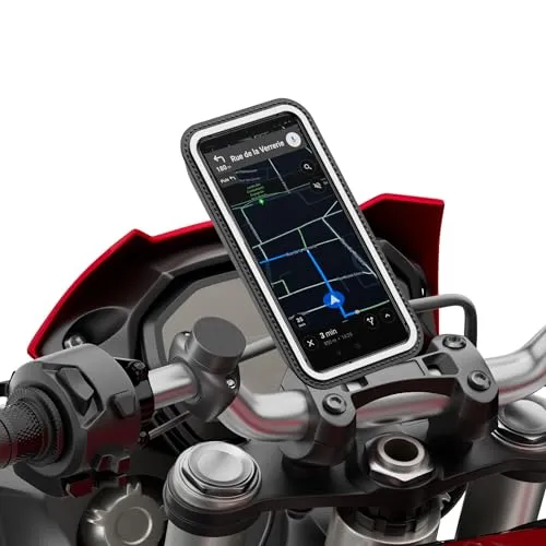 Shapeheart Motorrad-Handyhalterung PRO mit Abnehmbarer Weatherproof-Hülle | Für alle Handys | Schraubhalterung 22–32 mm | 1-Hand-Bedienung | Touchscreen | Dämpft Vibrationen | Roller & E-Scooter GPS